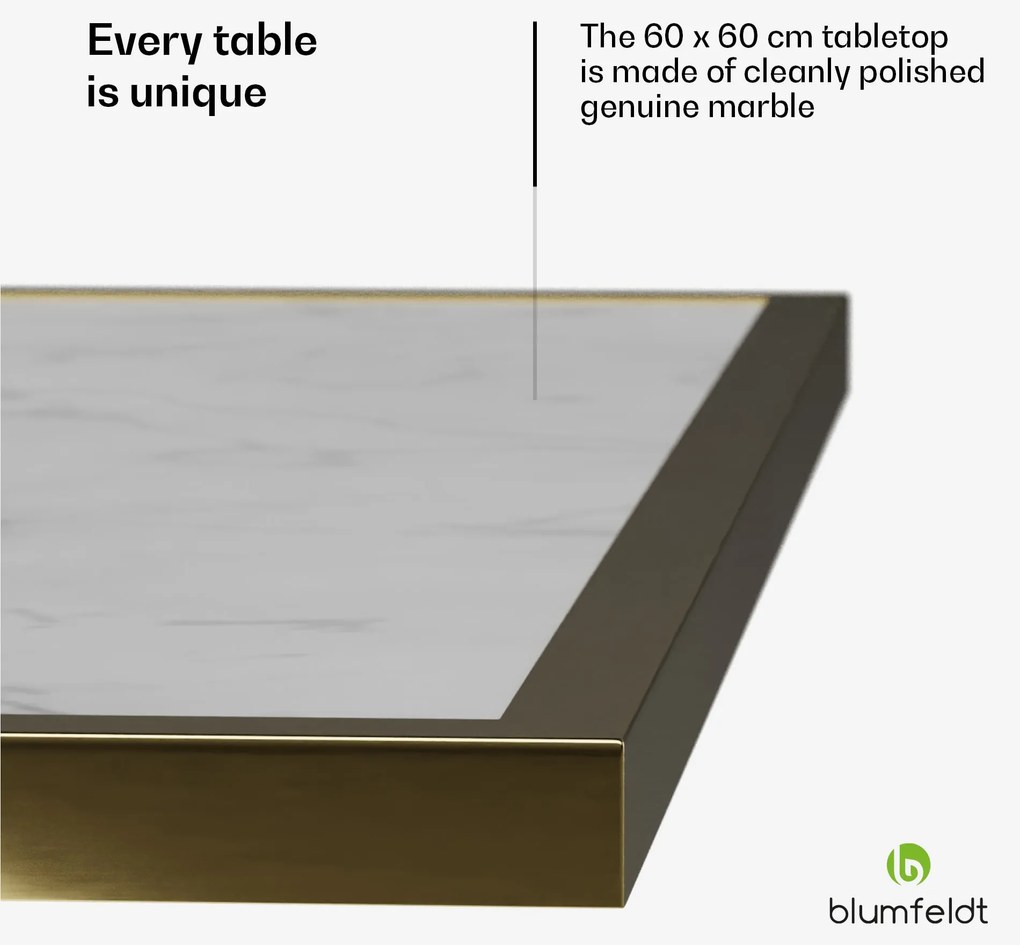 Blumfeldt Patras Lux, masă de bistro, blat de marmură, 60 x 60 cm, bază din fontă