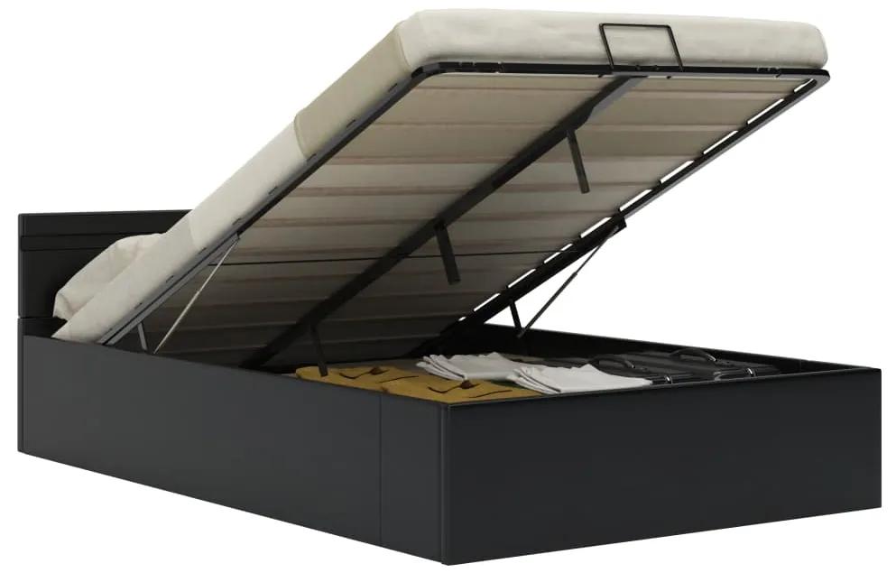 285543 vidaXL Cadru pat hidraulic ladă, LED, negru 140x200 cm piele ecologică