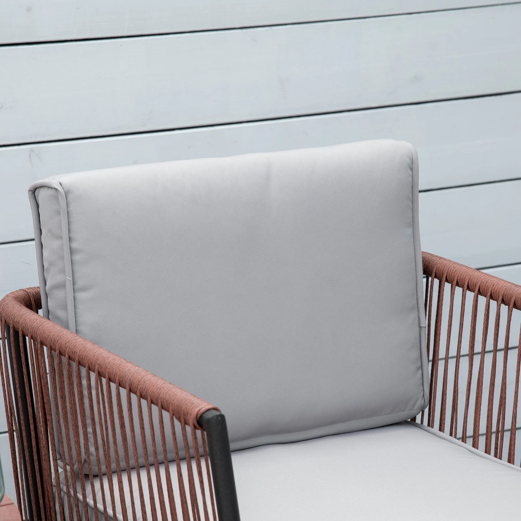 Outsunny Set Mobilier Grădină 3 Piese din Rășină Împletită, 2 Fotolii și Masă, Perne Incluse, Gri/Portocaliu | Aosom Romania