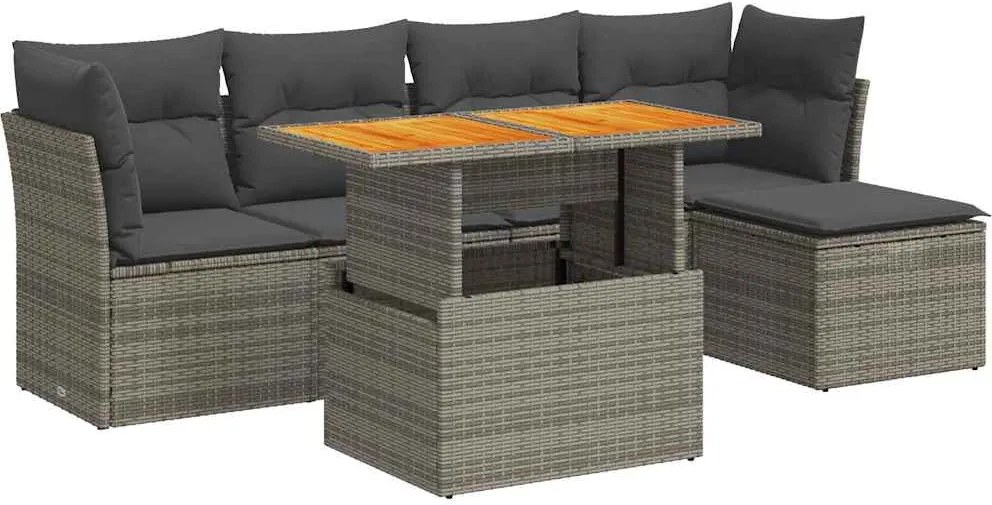 vidaXL Set mobilier grădină cu perne, 6 piese, gri, poliratan