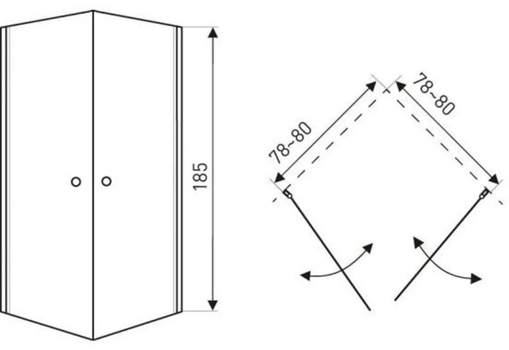 Cabină de duș pătrată MADRID80 COMPLETĂ cu ușă batantă, cu cădiță de duș din acril armat, dimensiuni 80x80x198 cm