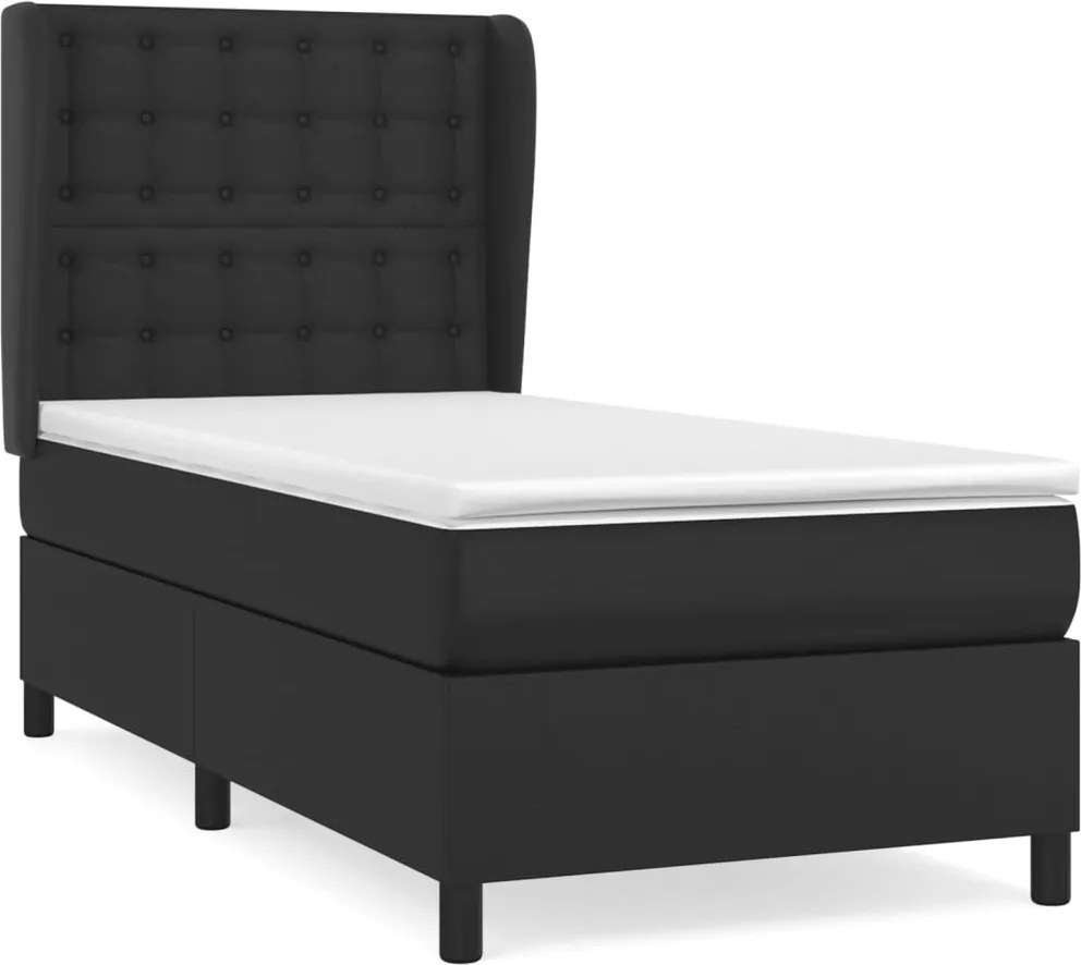 vidaXL Pat box spring cu saltea, negru, 90x200 cm, piele ecologică