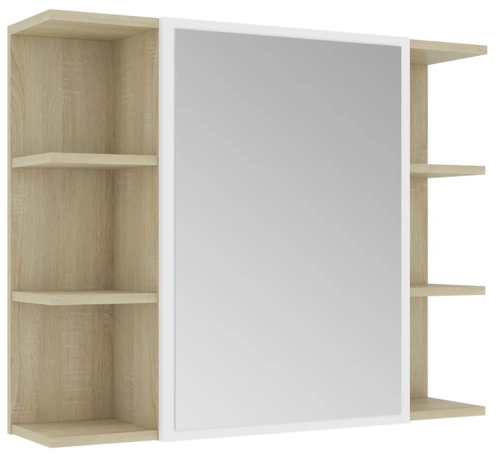 802611 vidaXL Dulap baie cu oglindă, alb/stejar Sonoma, 80 x 20,5 x 64 cm PAL