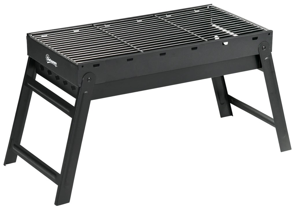 Outsunny Grătar la cărbuni de lemn pliabil portabil Grătar BBQ pe picioare cu tava de cărbuni detasabila 74L x 30l x 37H cm | Aosom Romania