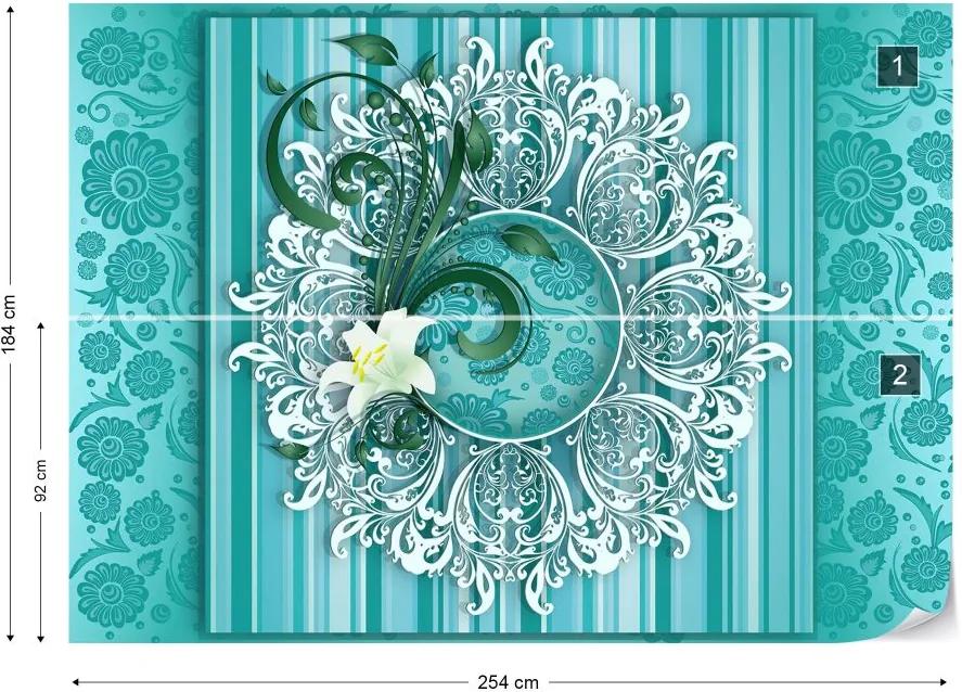 Fototapet GLIX - Vintage Floral Pattern Turquoise + adeziv GRATUIT Tapet nețesute - 254x184 cm