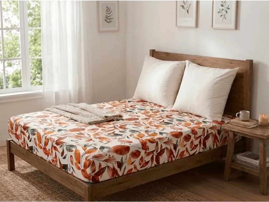 Cearsaf din microfibra AUTUMN LEAVES colorat 180x200 cm