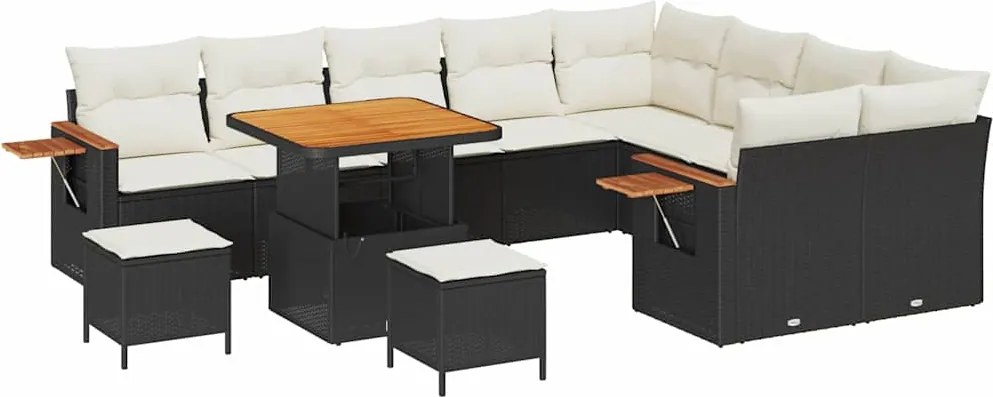 vidaXL Set de canapele pentru grădină cu pernă 12 pcs Negru și Crem