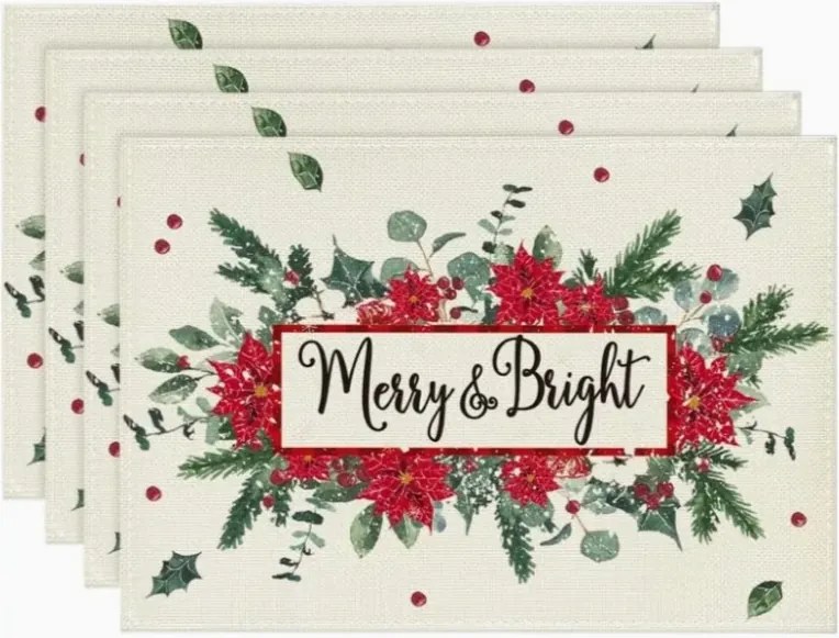 Napron de Craciun MERRY & BRIGHT 30x45 cm, crem
