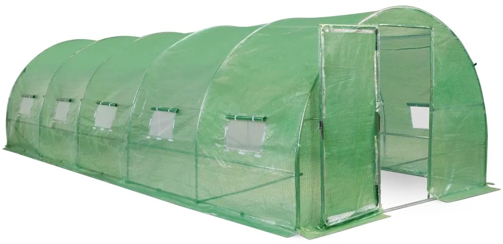 Tunel din folie, cu cadru metalic 3x8m, verde, cu ușa Garden Point
