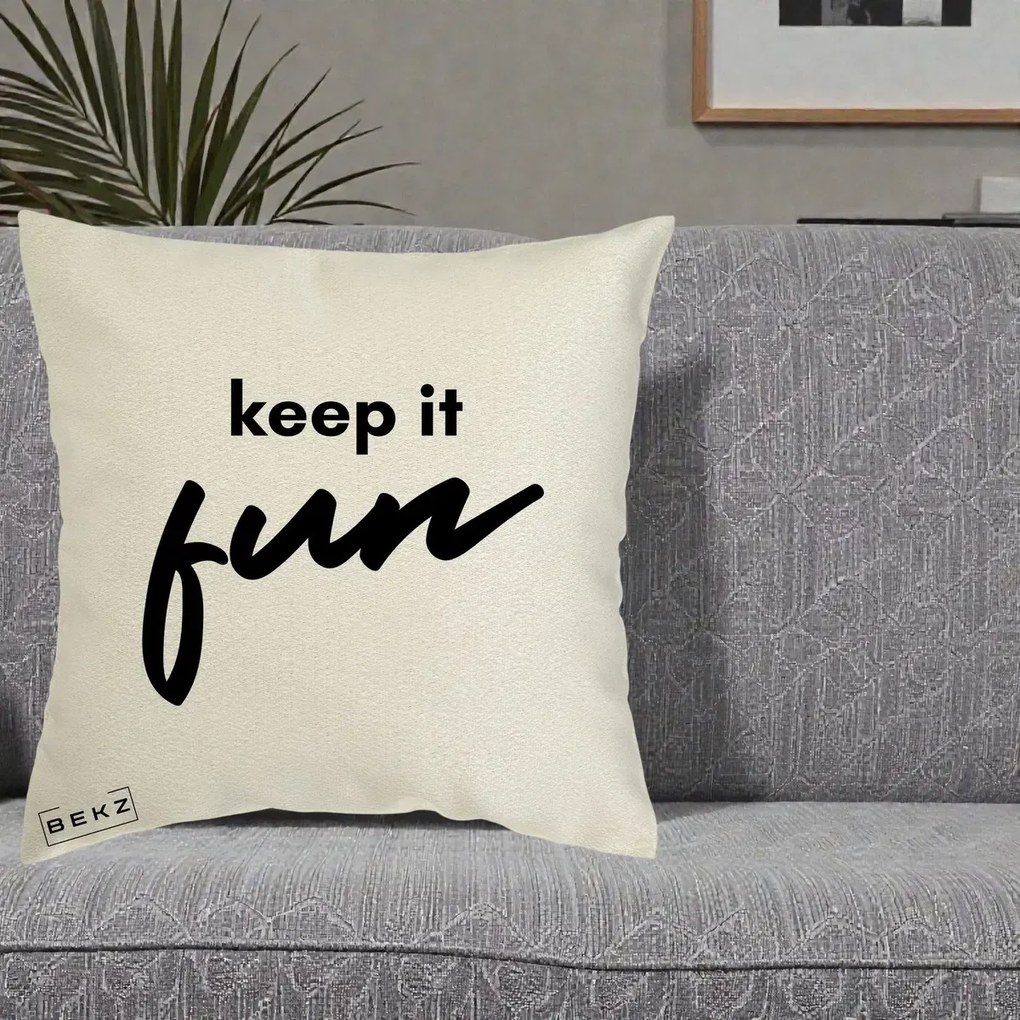 Perna Decorativa Keep It Fun, 40x40 cm, Ecru, Husa Detasabila, Perna Inclusa, BEKZ®