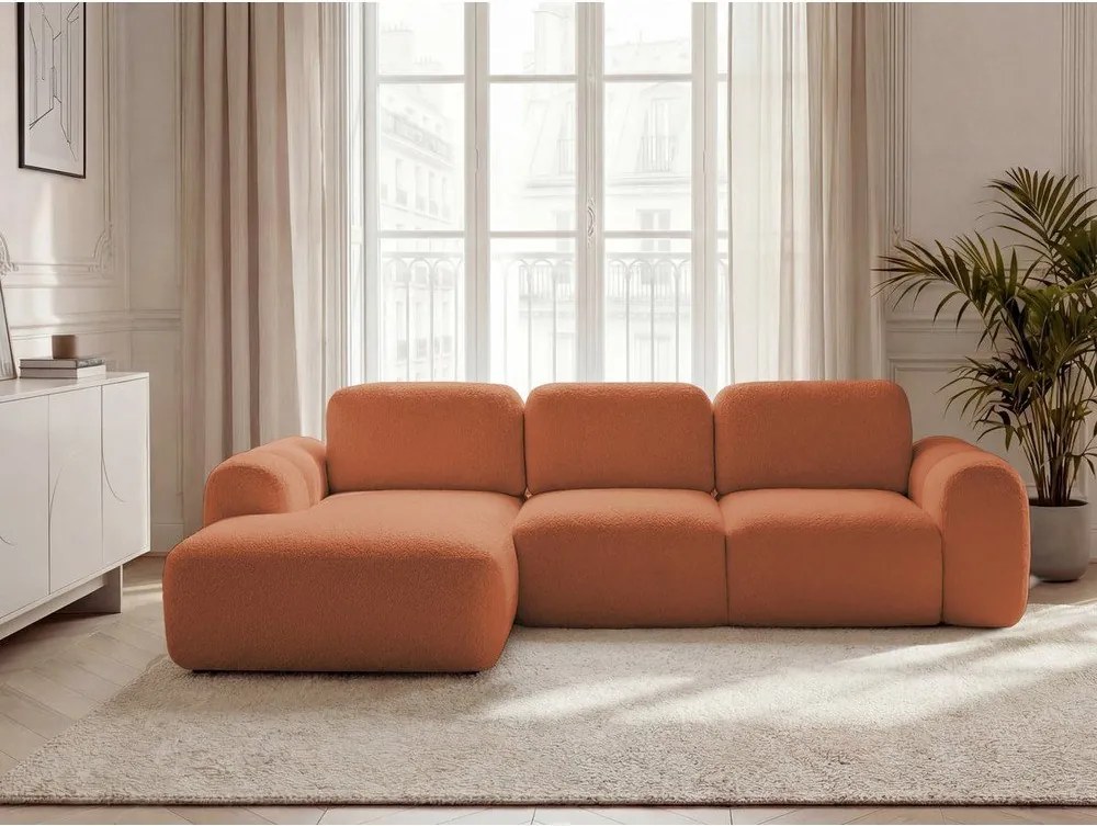 Colțar portocaliu extensibil/cu spațiu de depozitare cu tapițerie din țesătură bouclé (cu colț pe partea stângă/cu șezlong) Montaigne – Bobochic Paris