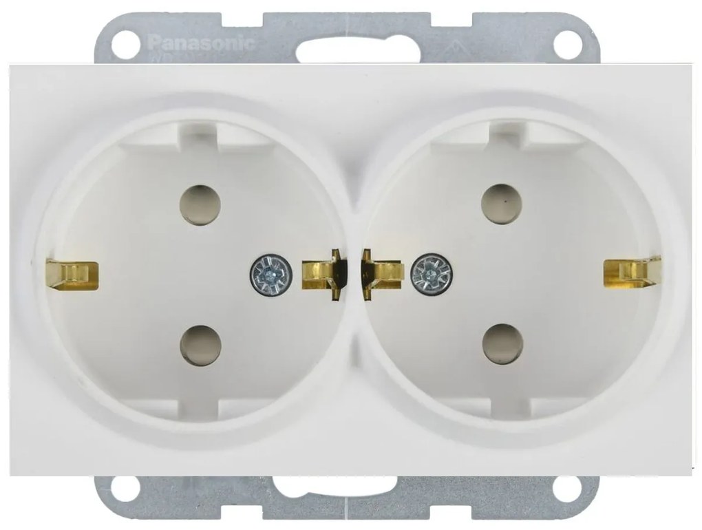 Priza dubla cu impamantare, protectie copii, 16A, IP20, Seashell, Panasonic Karre Plus 55 Soft Touch