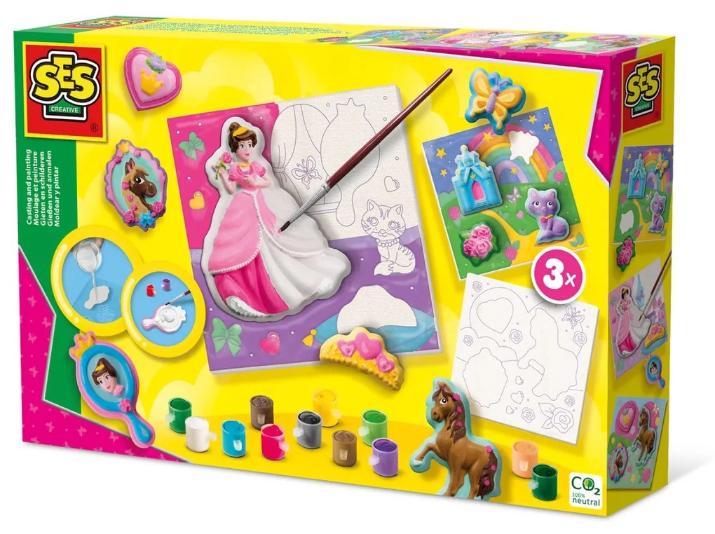 Set creativ de copii cu mulaj si pictura - 3 panze de pictat printese