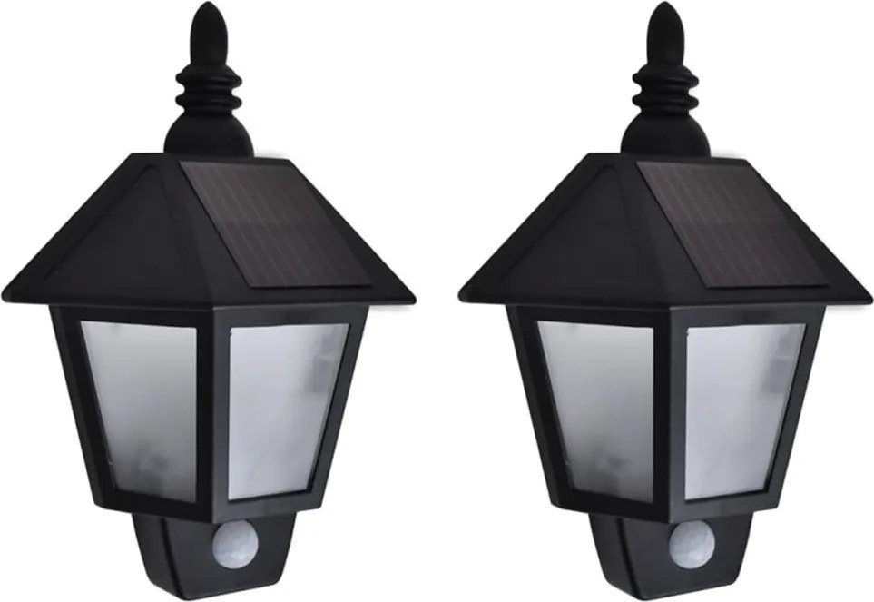 vidaXL Lămpi solare de perete cu senzor de mișcare, 2 buc., negru