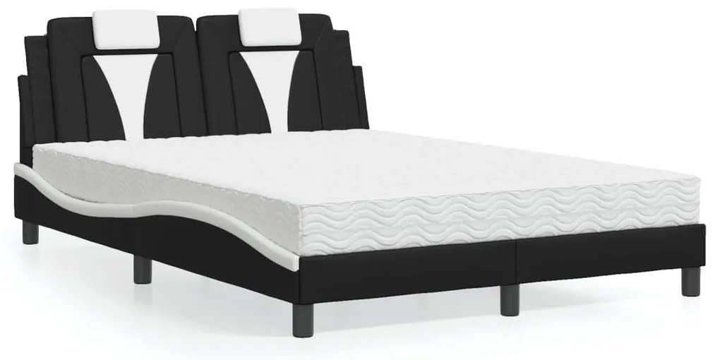 vidaXL Pat cu saltea, negru și alb, 140x200 cm, piele ecologică