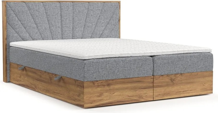 Pat boxspring gri/în culoare naturală cu spațiu de depozitare 160x200 cm Asahi – Maison de Rêve