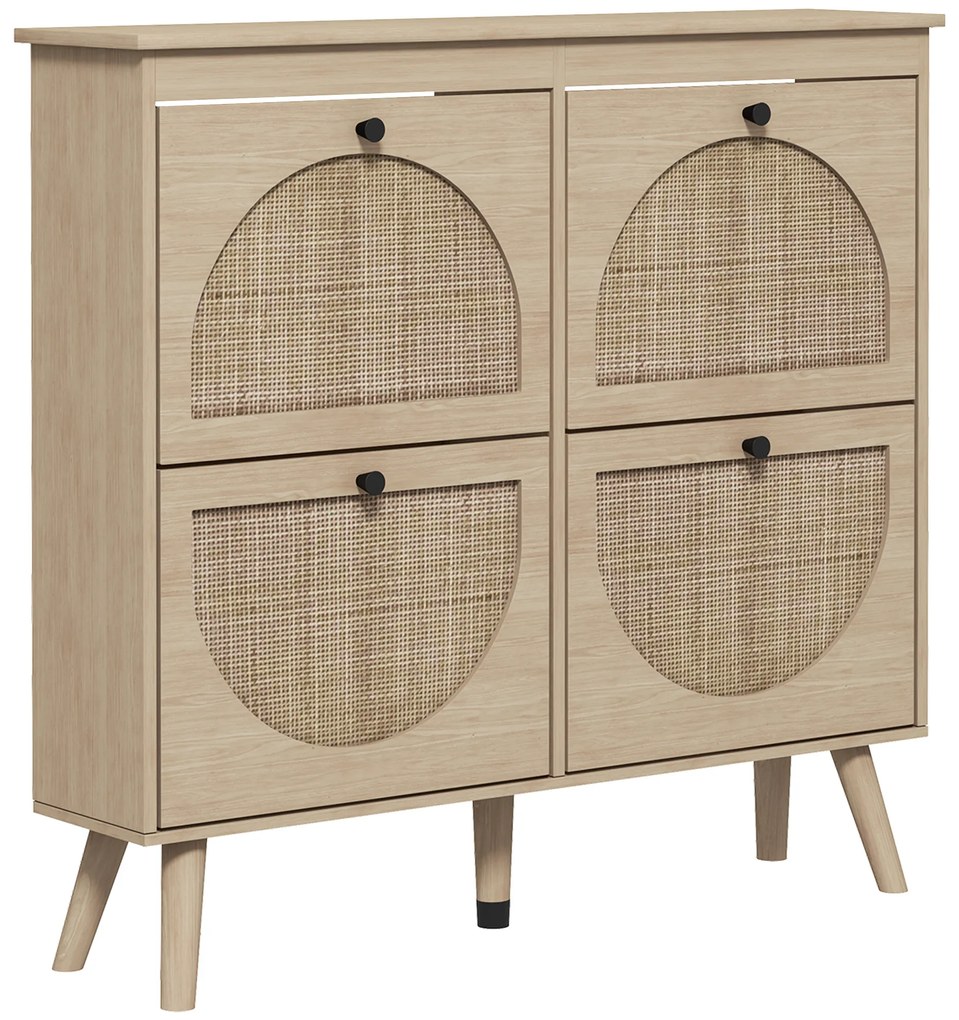 HOMCOM Pantofar 4 clapete 20 perechi raft reglabil stil boem picioare lemn masiv 105 x 24 x 97,5 cm natural | Aosom Romania