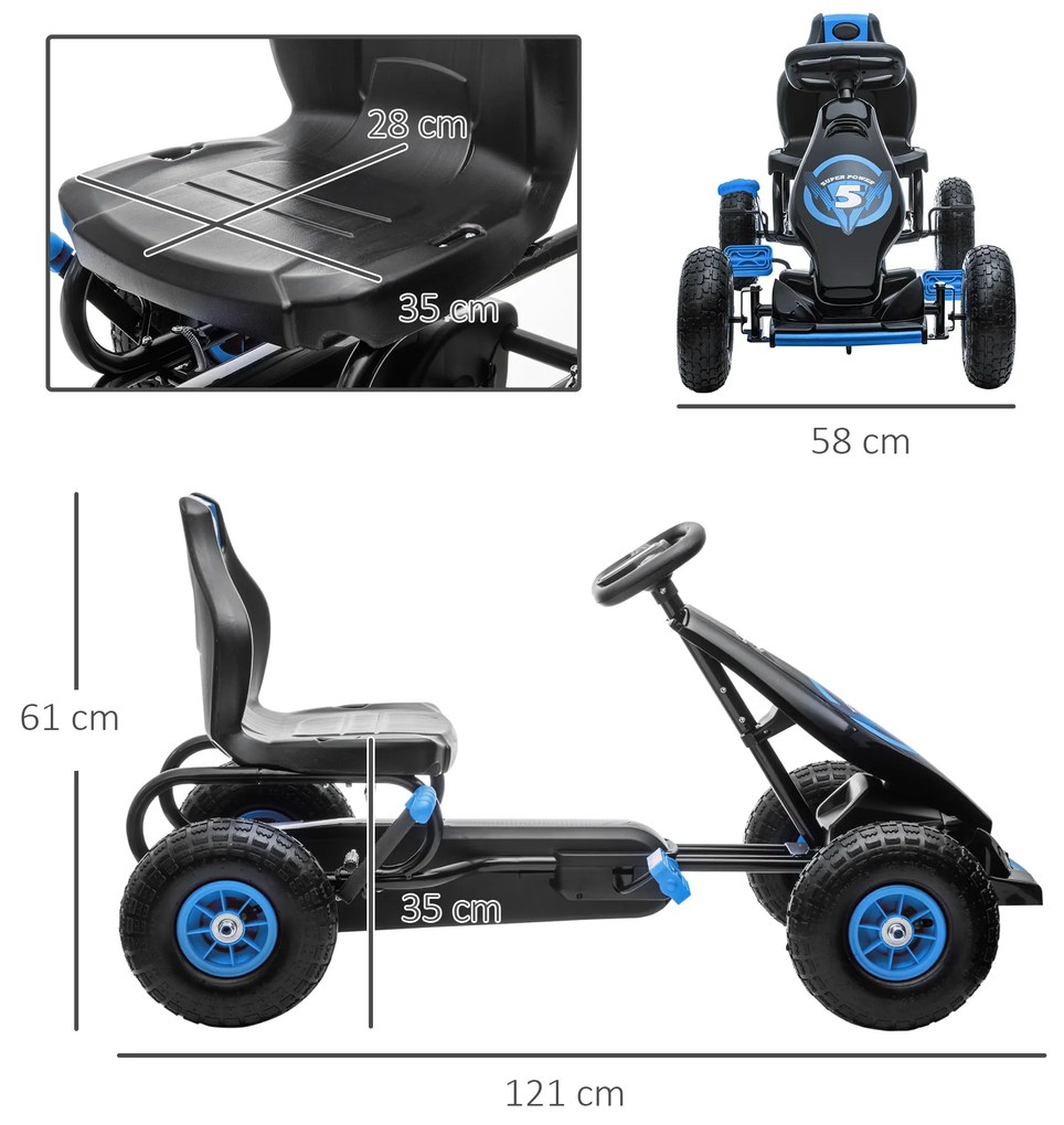 HOMCOM Go kart cu pedale pentru copii, Go kart de curse cu scaun reglabil, cauciucuri gonflabile, amortizor | Aosom Romania