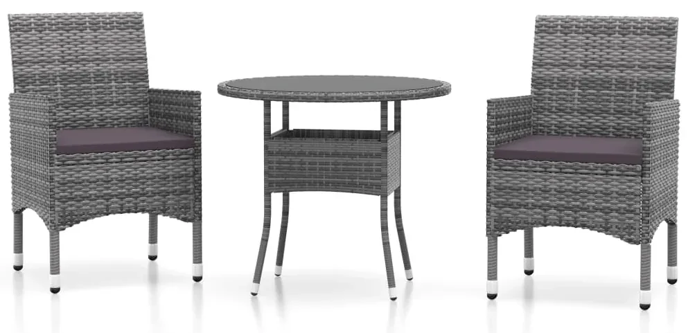 3058479 vidaXL Set mobilier de grădină, 3 piese, gri, poliratan