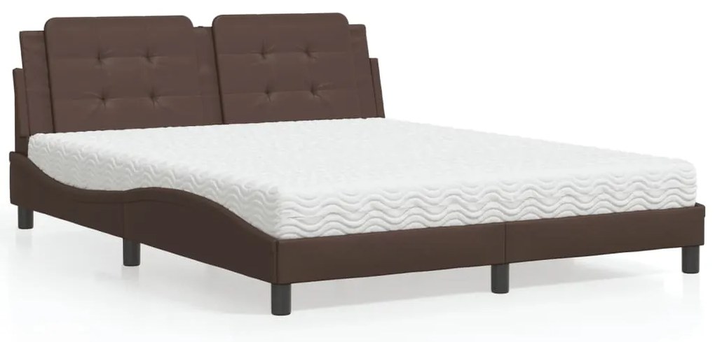 vidaXL Pat cu saltea, maro, 160x200 cm, piele ecologică