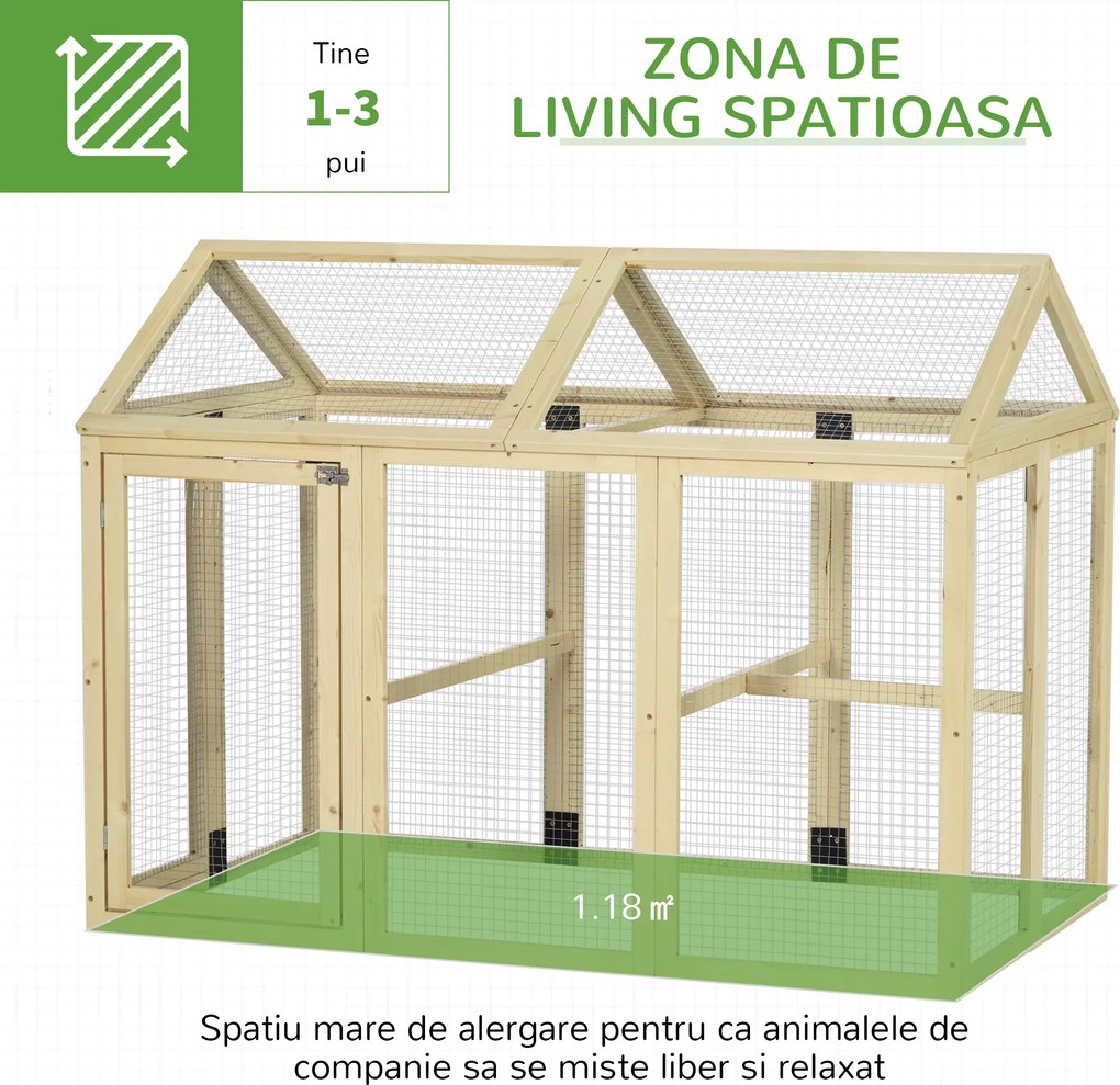PawHut Adăpost pentru Găini de Exterior din Lemn, Cușcă cu Uși Multiple și Plasă Metalică, 140x88.5x106 cm, culoare Lemn | Aosom Romania