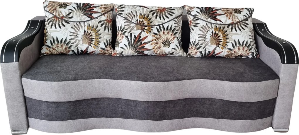 Canapea DIANA extensibila, 3 locuri, cu lada de depozitare, catifea gri inchis cu gri deschis , 220x100x80 Gri Inchis + Gri Deschis, Catifea