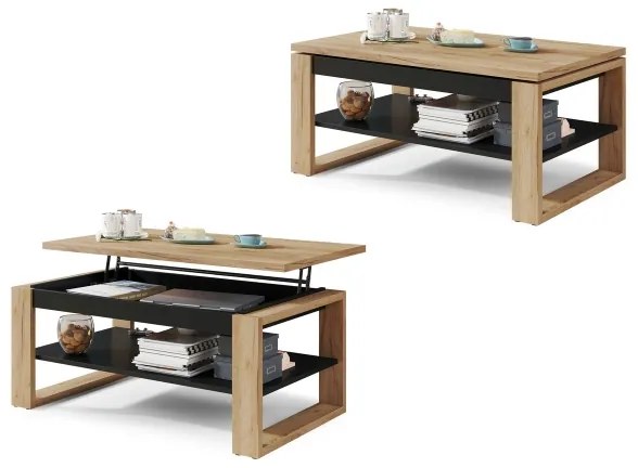 Măsuță de cafea cu blat rabatabil și raft NEA stejar/negru