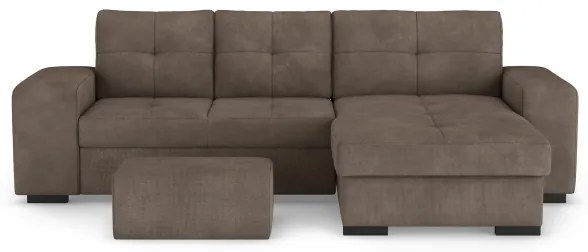 Canapea extensibilă PALERMO, cu spațiu de depozitare și taburet, maro, cu șezlong pe partea dreaptă