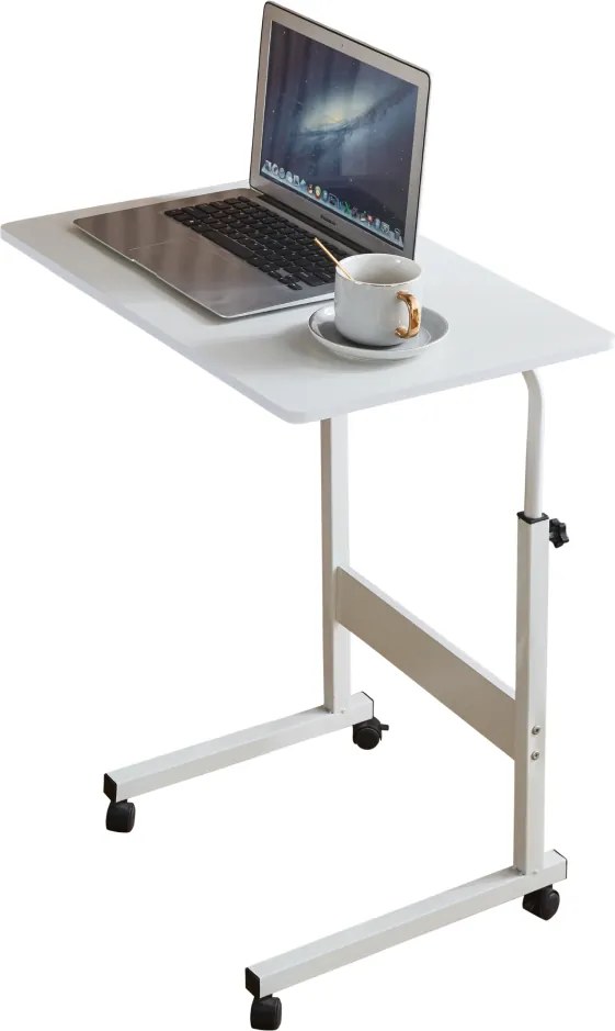 Reglabil masă PC cu roţi, albă, JUSTUS