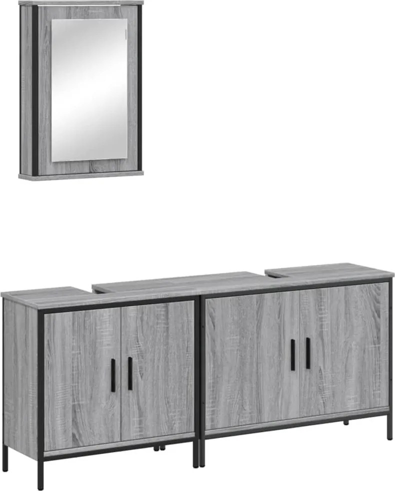 vidaXL Set mobilier de baie, 3 piese, gri sonoma, lemn prelucrat