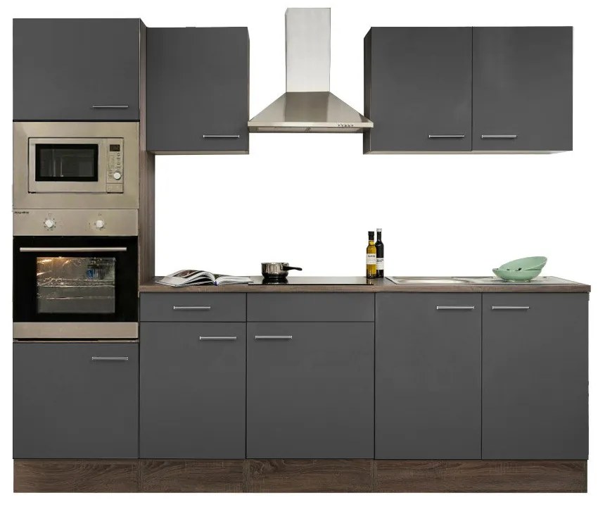 Mobilă de bucătărie Yorki cu corp din stejar Yorki, față antracit satinat, dimensiune 270 cm