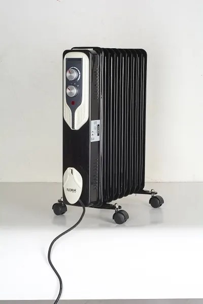 Calorifer electric Floria ZLN3659,Negru 2000 W, 9 elementi, 3 trepte de putere, Termostat reglabil, Protectie supra-incalzire, Indicator luminos,