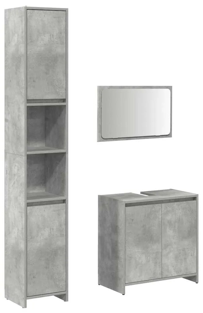 3324853 vidaXL Set mobilier de baie, 3 piese, gri beton, lemn compozit