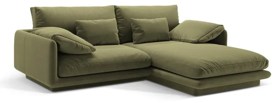 Colțar verde deschis cu tapițerie din catifea (cu colț pe partea dreaptă/cu șezlong) Torino – Micadoni