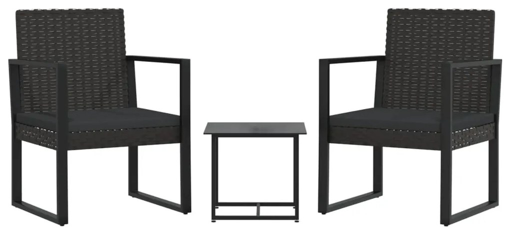 319198 vidaXL Set mobilier de grădină cu perne, 3 piese, negru, poliratan