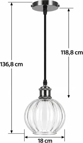 BRILAGI - Lustră LED pe cablu RETRO GLASS 1xE27/60W/230V Ø 18 cm negru/transparent