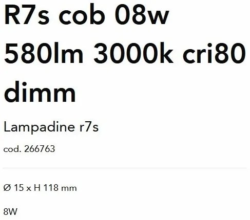 Bec LED dimabil, R7S cob 08W 580lm 3000K cri80