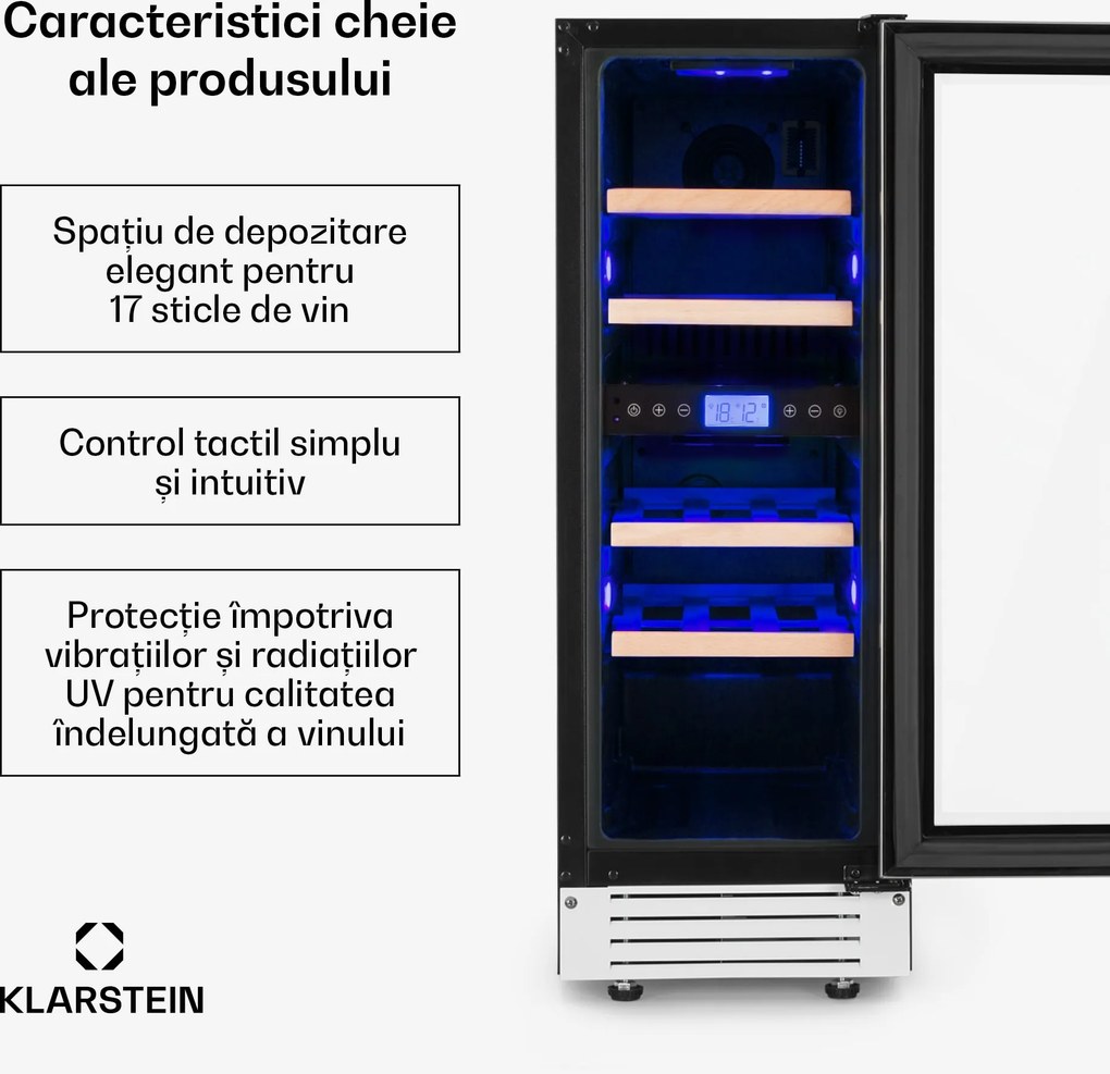 Klarstein Vinovilla 17, vinotecă cu două zone, 53 l, 17 sticle, 3 culori, albă