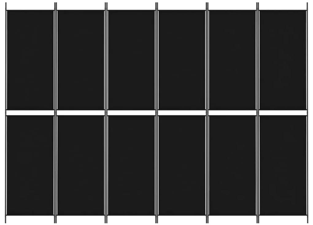 Paravan de camera cu 6 panouri, negru, 300x220 cm, textil