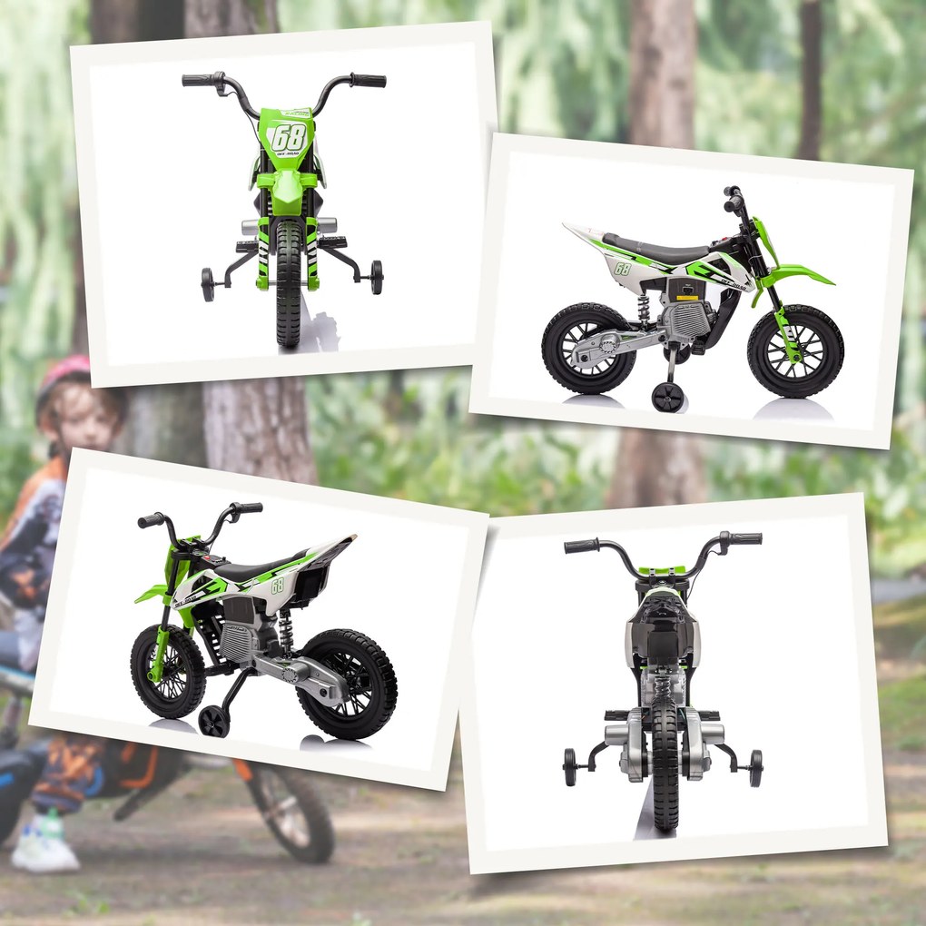 AIYAPLAY Motocicleta Electrică Copii pentru copii 3-6 ani cu 2 motoare, 2.4-5 km/h, 107x56x70 cm, verde | Aosom Romania