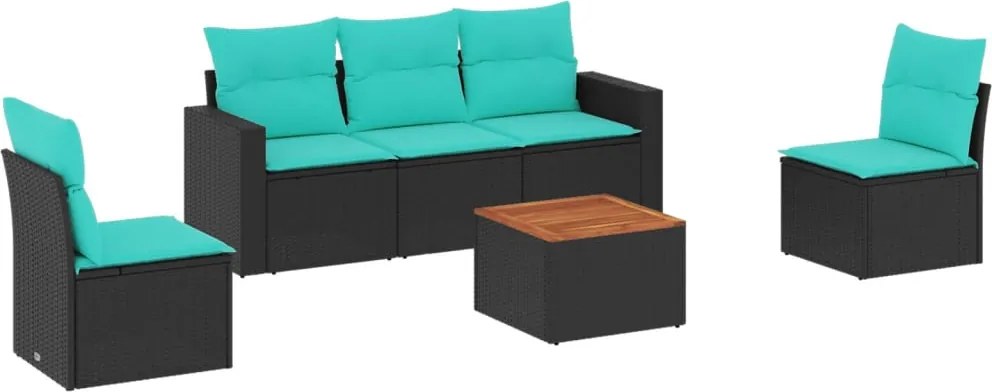 vidaXL Set canapele de grădină cu perne, 6 piese, negru, poliratan
