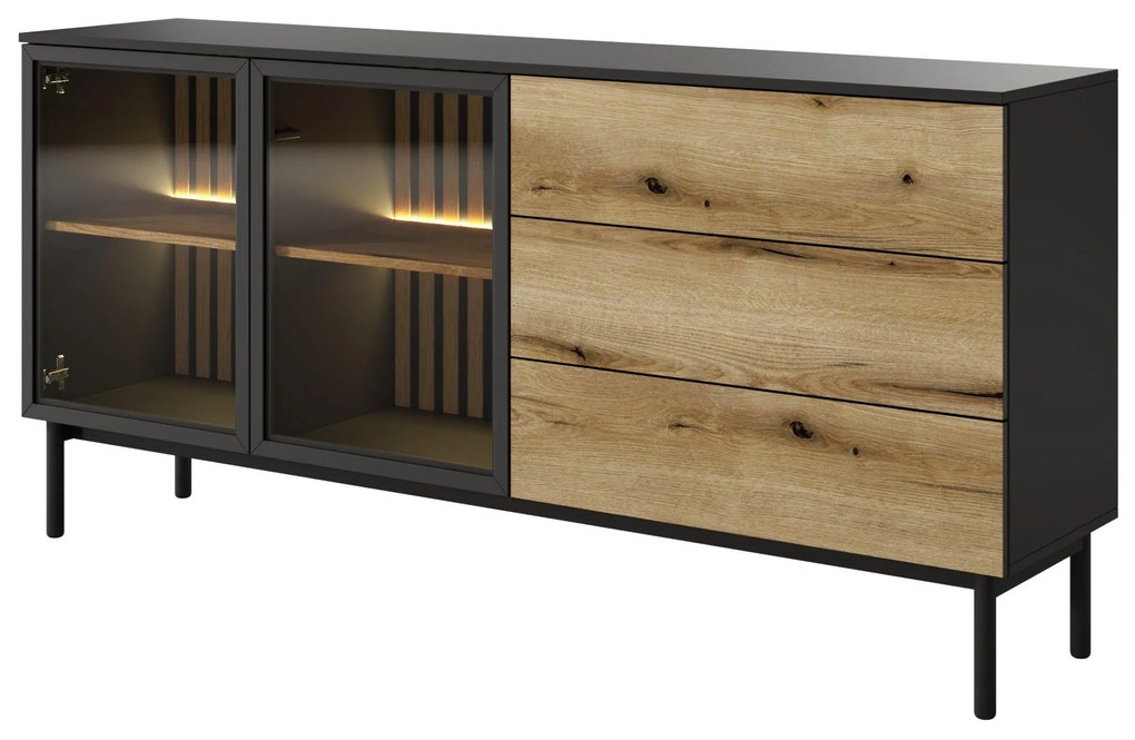 Comodă Lenge II (negru + stejar coast evoke). 1097467