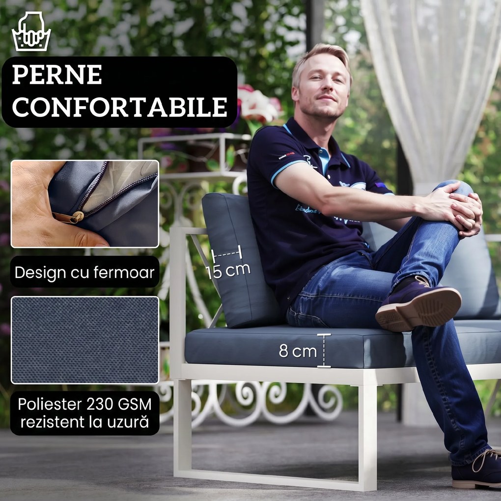 Outsunny Set Mobilier de Grădină din 4 Piese cu 2 Canapele, Fotoliu Reglabil și Măsuță de Cafea, 121x61x62 cm, Gri | Aosom Romania