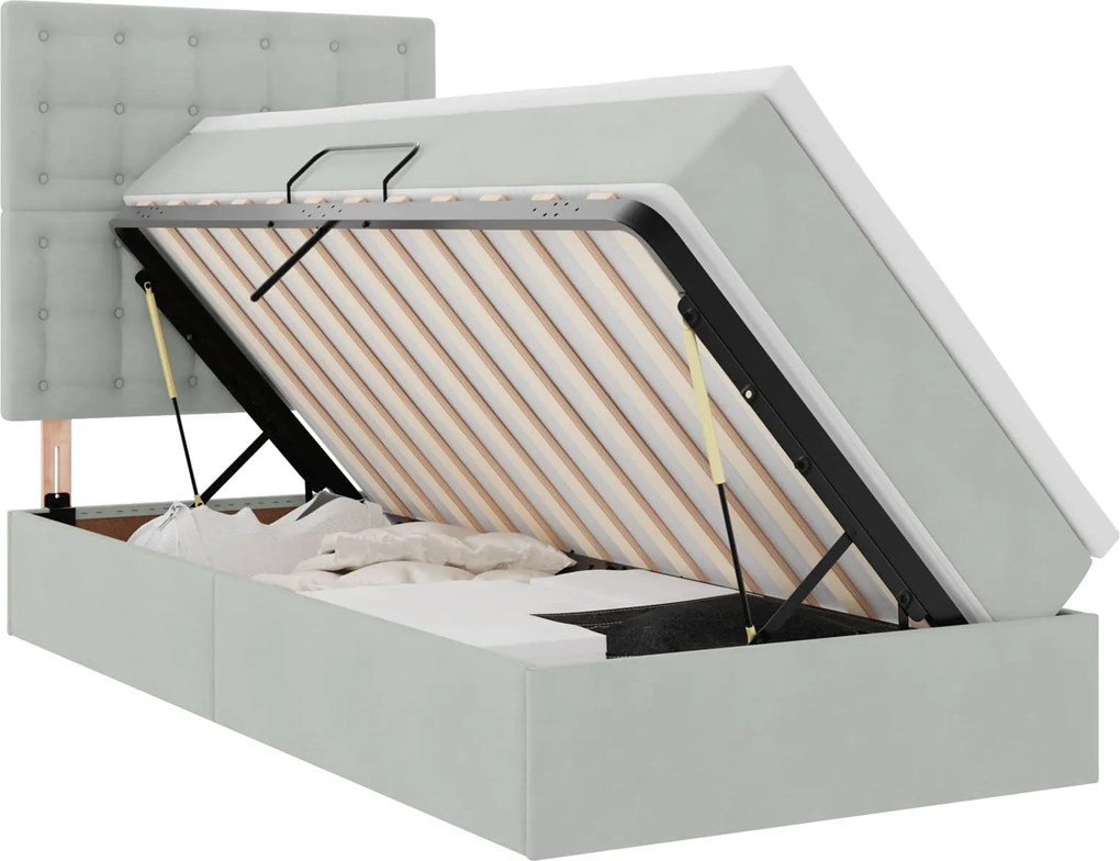 vidaXL Pat cu saltea și LED cu saltea Gri deschis 90 x 190 cm Catifea