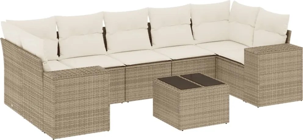 vidaXL Set canapele de grădină, 8 piese, cu perne, bej, poliratan