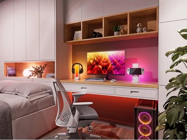 Nanoleaf NL7602K0001A023 - Stație de încărcare desktop LED RGBIC, reglabilă, 2700–6500 K, 5 V, alb