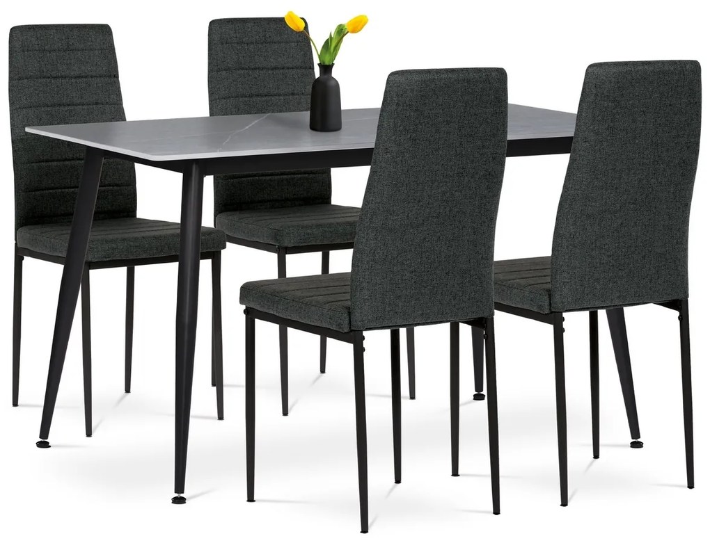 Set de masă Marble cu blat ceramic și 4 scaune, negru