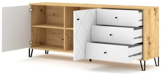 Comodă SULA, stejar artisan/alb