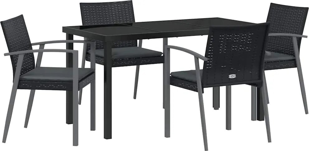 vidaXL Set de masă pentru grădină 5 pcs Negru și Gri Ratan PE