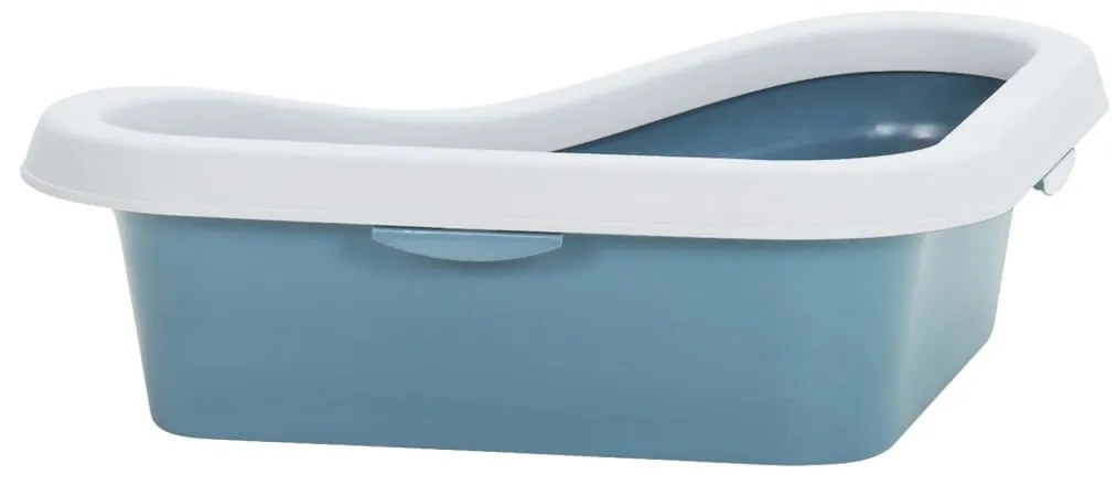 Litiera de colt pentru pisici, alb si albastru, 56x40x14 cm, PP
